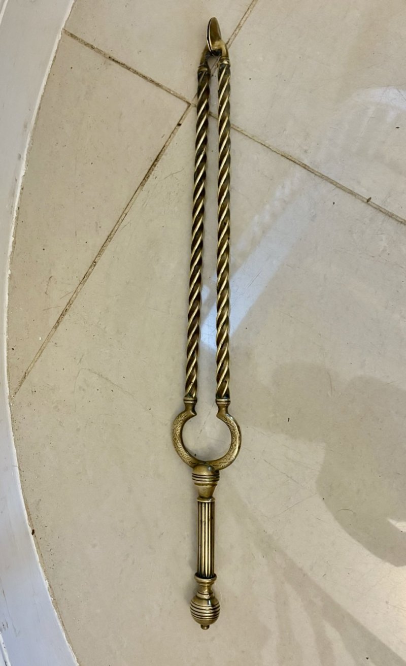 Set of Quality Antique Victorian Brass Fire Irons and Dogs - Image 6